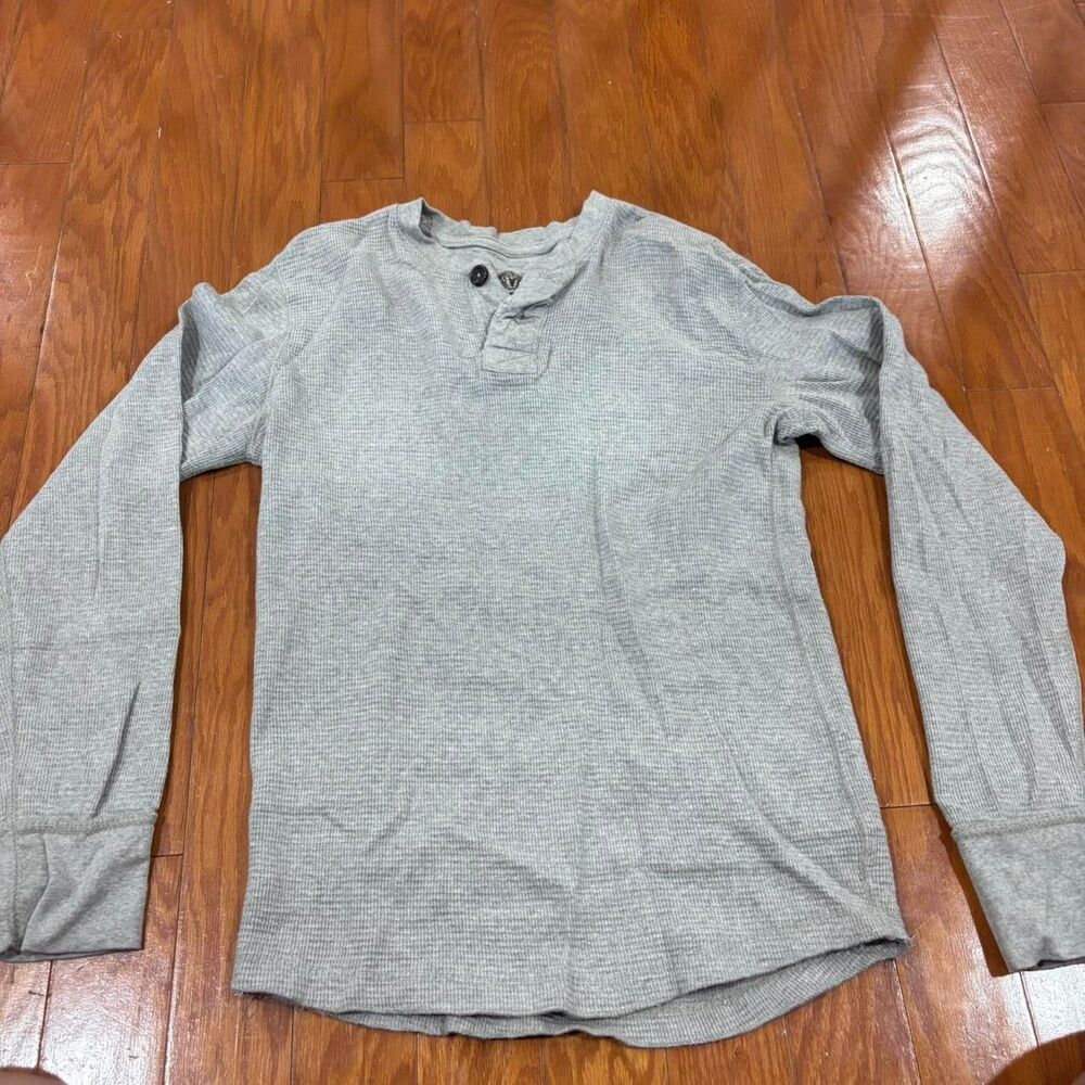 ROEBUCK & CO Men's Grey Long Sleeve Henley Shirt Casual Basic Size S (8/10) CB